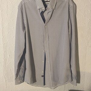 Men's Blue and White Geometric Button Down Shirt S/P Classy. International Repor